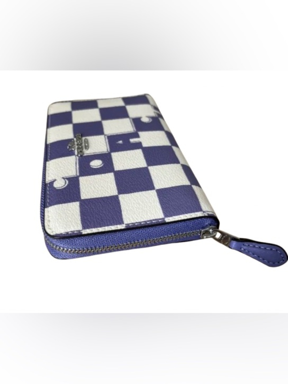 Coach CR789 Medium Id Zip Wallet With Checkerboard Print (Cream/Purple) - EUC - Picture 2 of 12